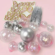 Clear, Pink & Silver Deco Ball, Fan & Butterfly Topper Set