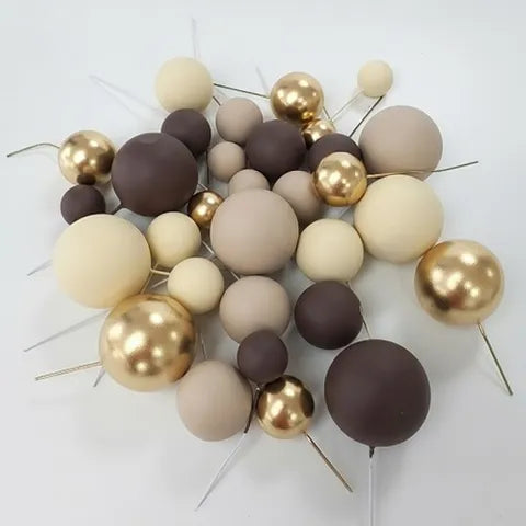 Brown, Cream, Gold Deco Foam Ball Topper Set 32pce