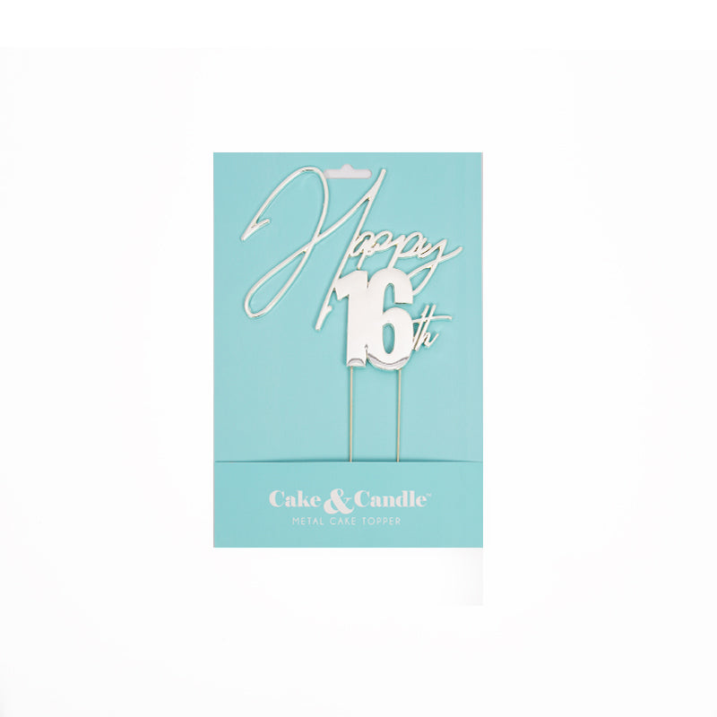 Happy 16th Silver Metal Cake Topper