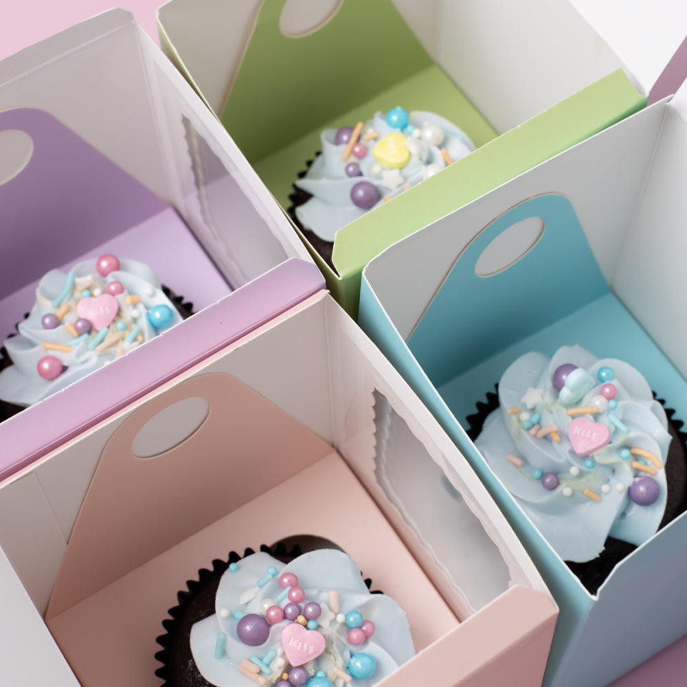 SCALLOPED SINGLE TALL CUPCAKE BOX - PASTEL BLUE 6 PACK
