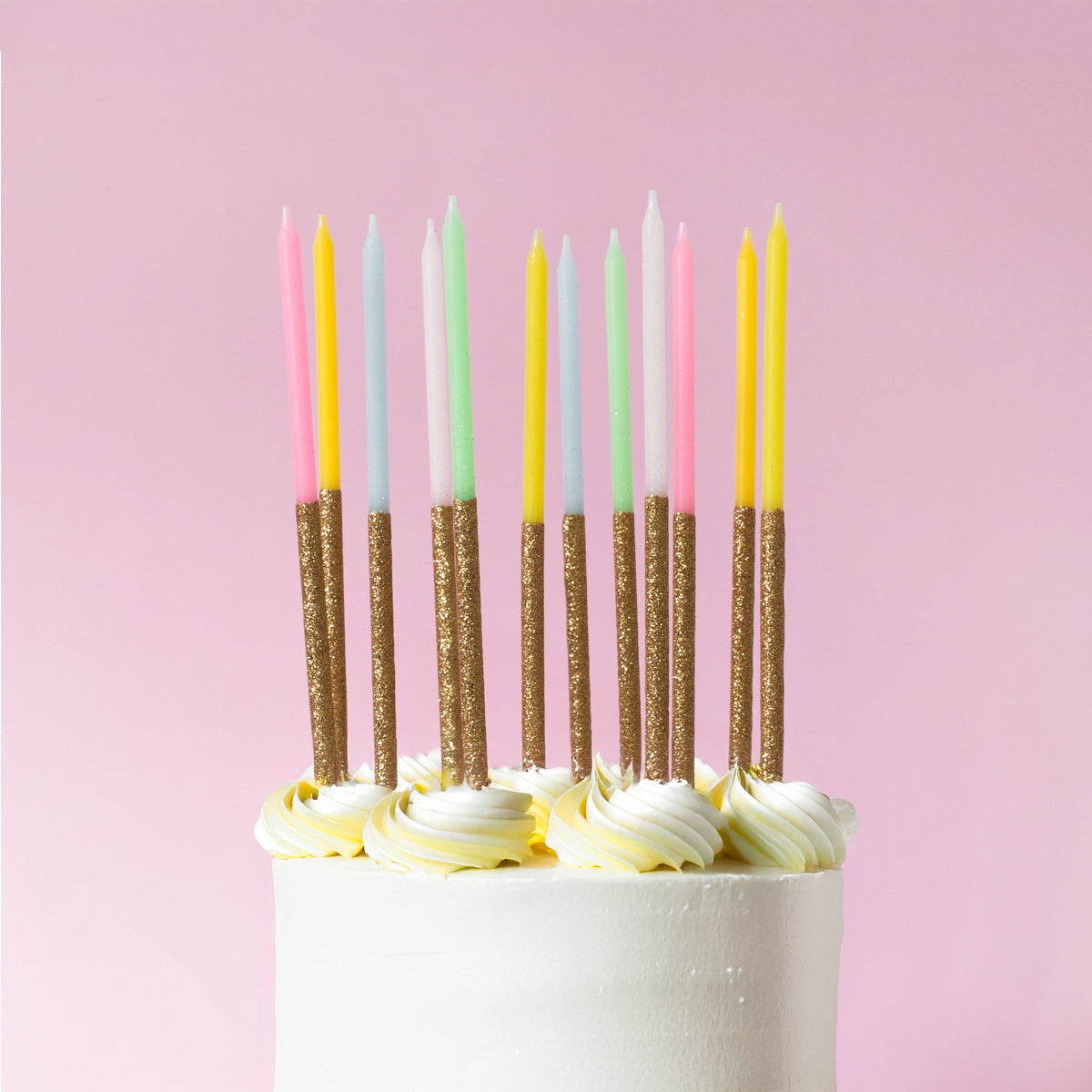 Rainbow Glitter Dipped Candles 12 Pack