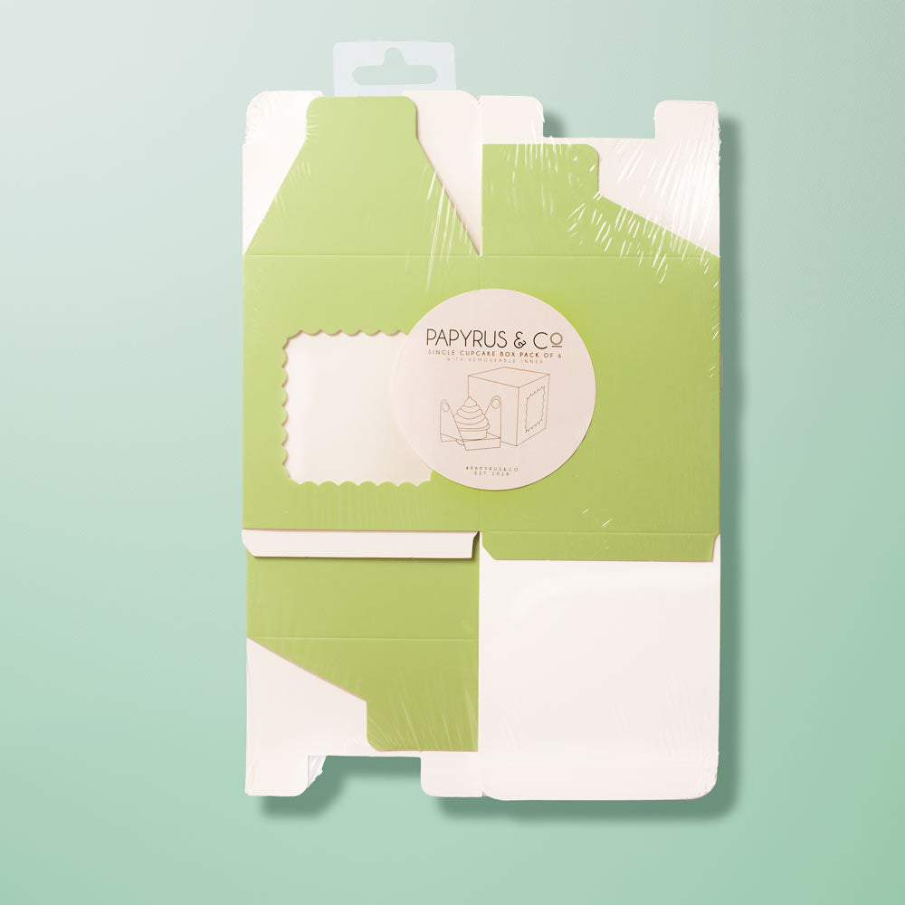 SCALLOPED SINGLE TALL CUPCAKE BOX - PASTEL GREEN 6 PACK