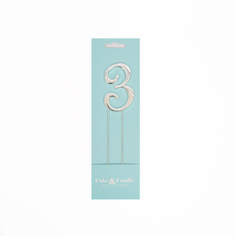Number 3 SILVER Metal Cake Topper