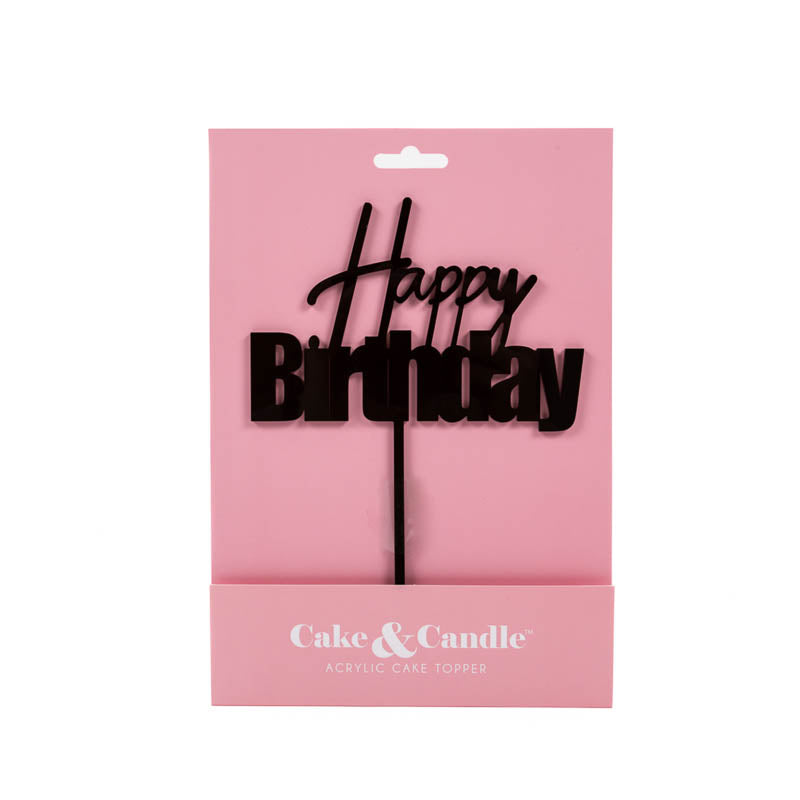 HAPPY BIRTHDAY Black Acrylic Cake Topper (fun)