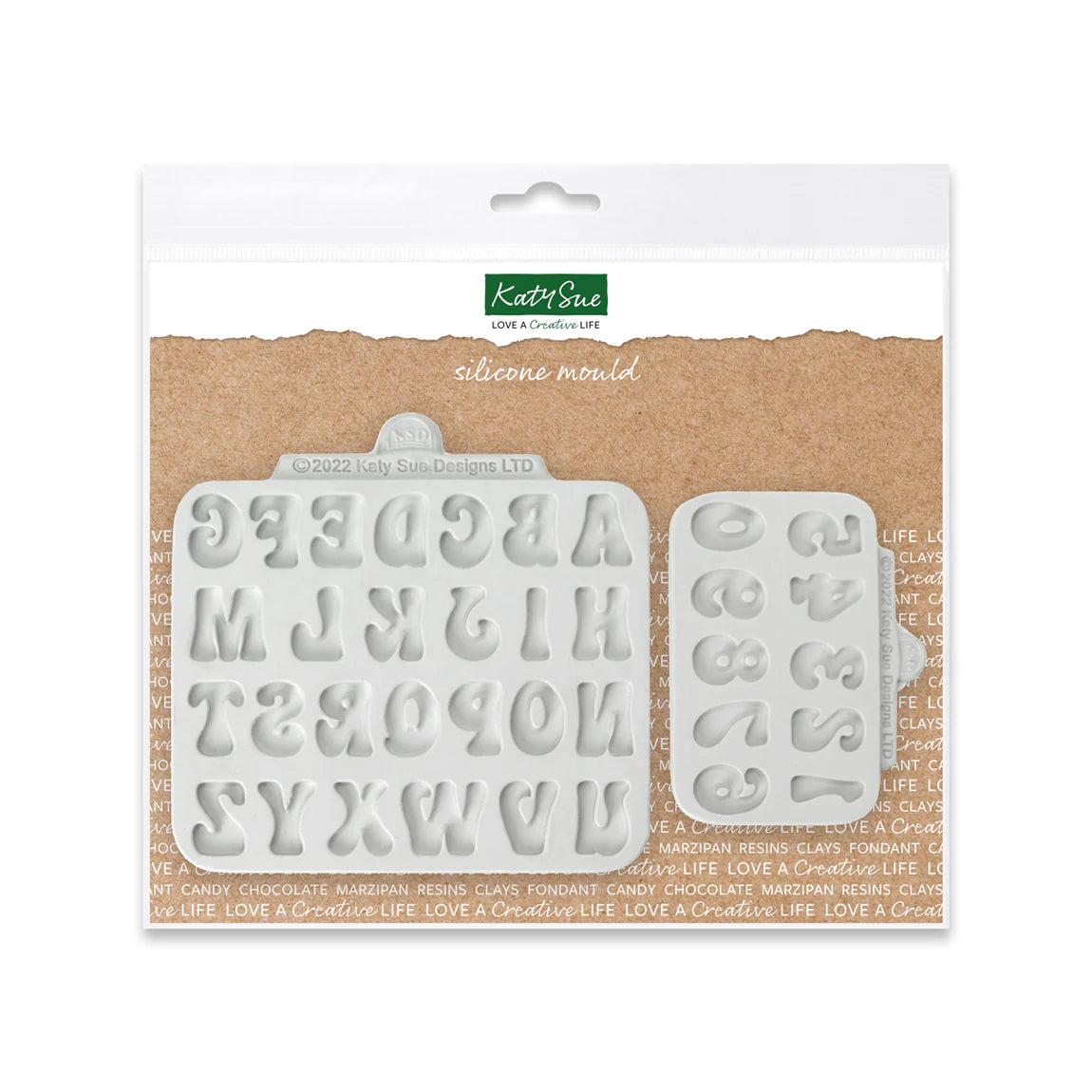 Katy Sue Fun Font Alphabet and Numbers Silicone Mould Set of 2