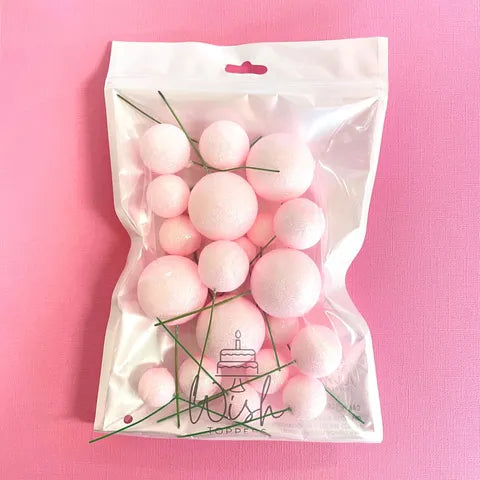 GLITTER BABY PINK FOAM BALL TOPPER 20 PACK