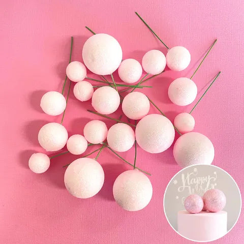 GLITTER BABY PINK FOAM BALL TOPPER 20 PACK