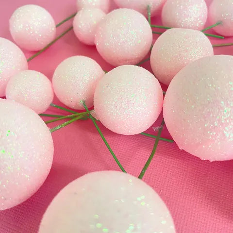 GLITTER BABY PINK FOAM BALL TOPPER 20 PACK