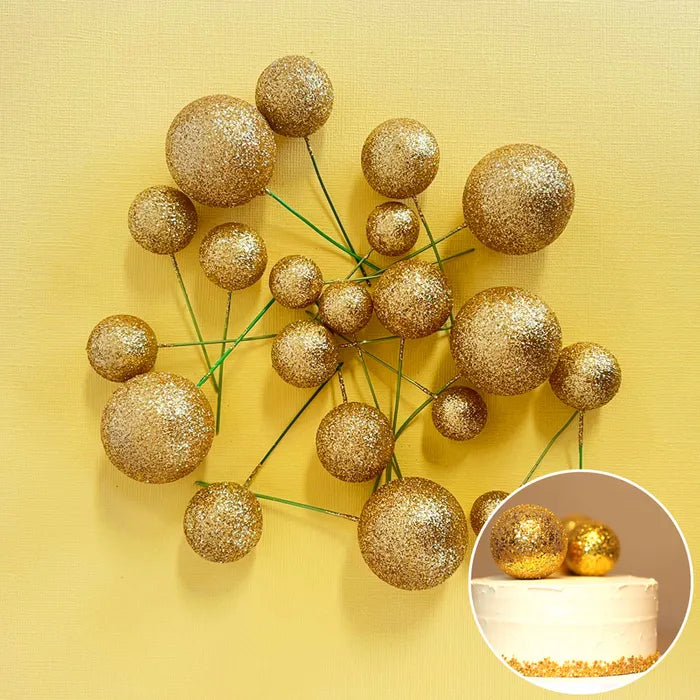 Glitter Gold Foam Ball Topper 20 Pack