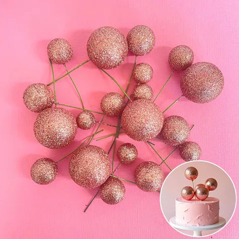 Glitter Rose Gold Foam Ball Topper 20 Pack