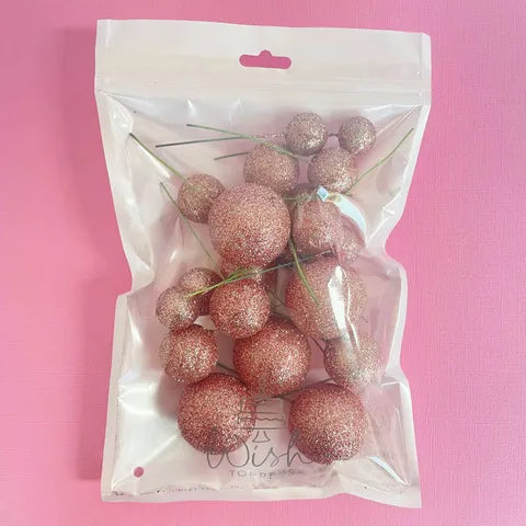 GLITTER ROSE GOLD FOAM BALL TOPPER 20 PACK