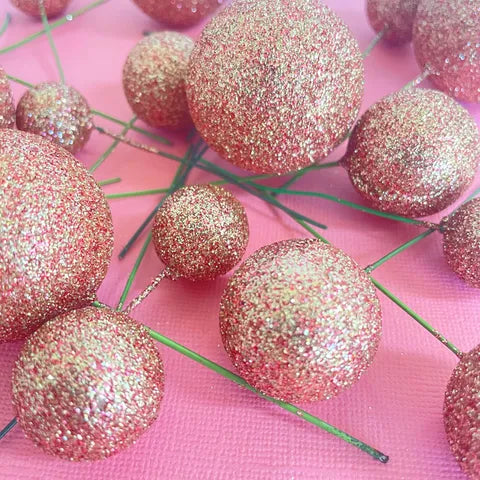GLITTER ROSE GOLD FOAM BALL TOPPER 20 PACK