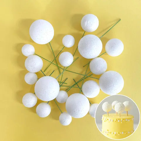 GLITTER WHITE FOAM BALL TOPPER 20 PACK