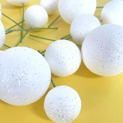 GLITTER WHITE FOAM BALL TOPPER 20 PACK