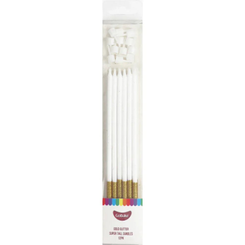 Gold Glitter Super Tall Candles 12pk