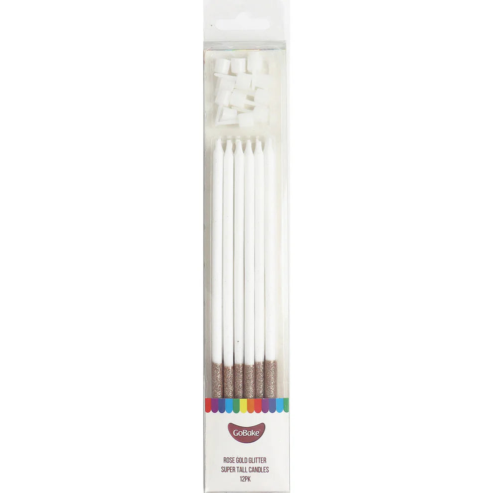 Rose Gold Glitter Super Tall Candles 12pk
