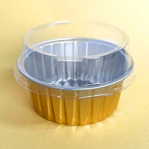 FOIL GOLD ROUND BAKING CUP WITH LID 10 PACK