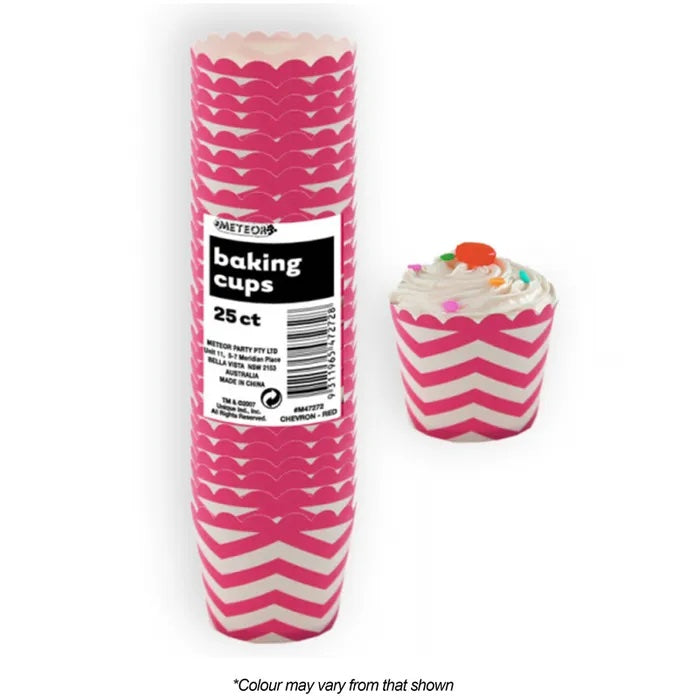 CHEVRON BAKING CUPS HOT PINK PK 25