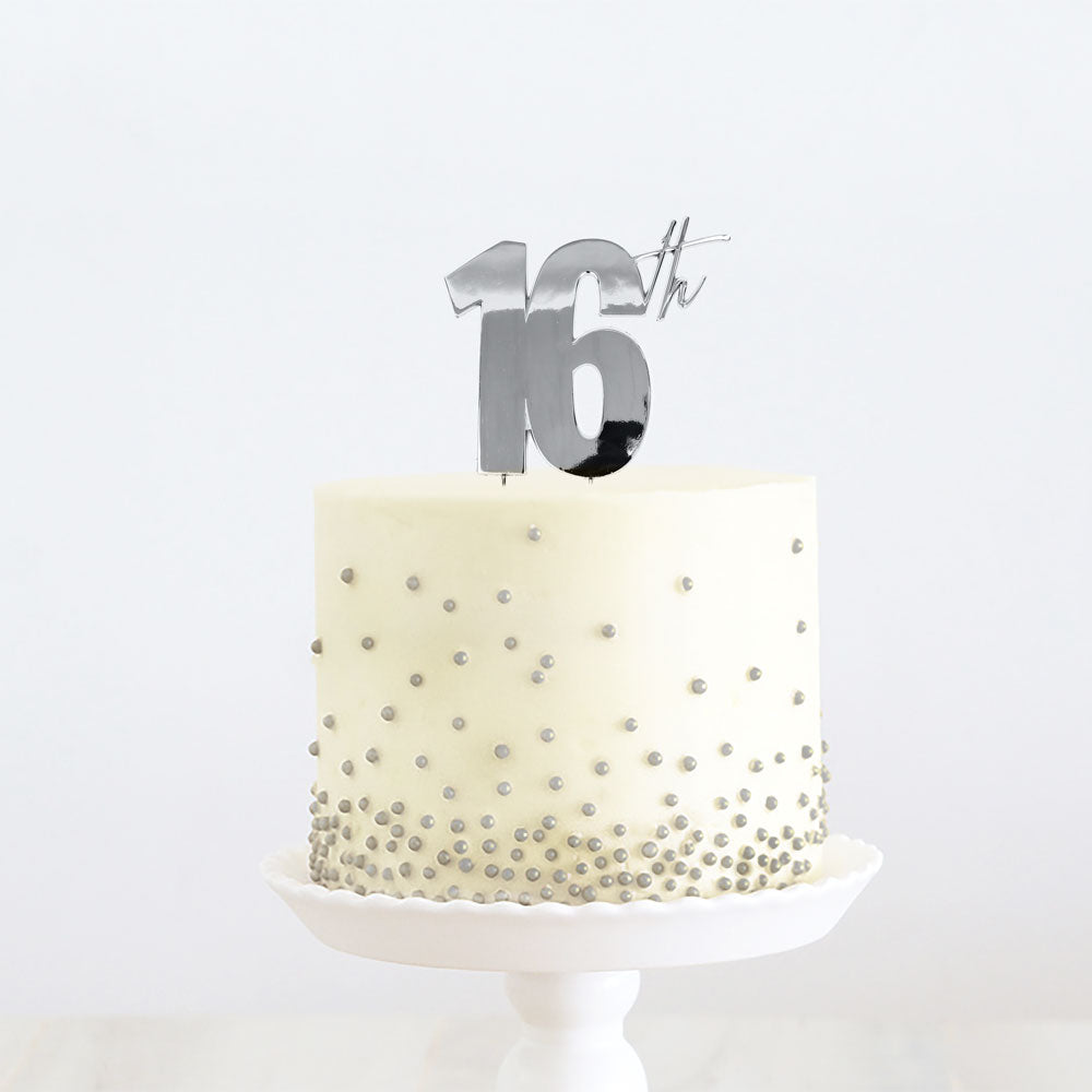 16th Silver Metal Cake Topper