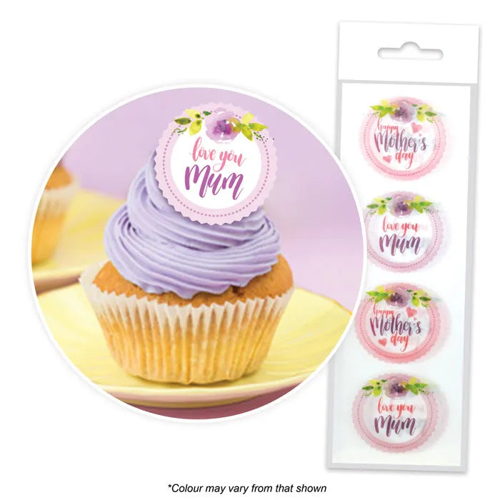 MOTHERS DAY Edible Wafer Cupcake Toppers 16 PCE