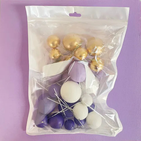 PURPLE, WHITE & GOLD FOAM BALL TOPPER 32 PACK