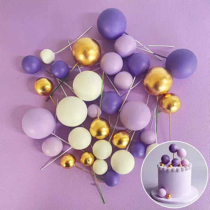 PURPLE, WHITE & GOLD FOAM BALL TOPPER 32 PACK
