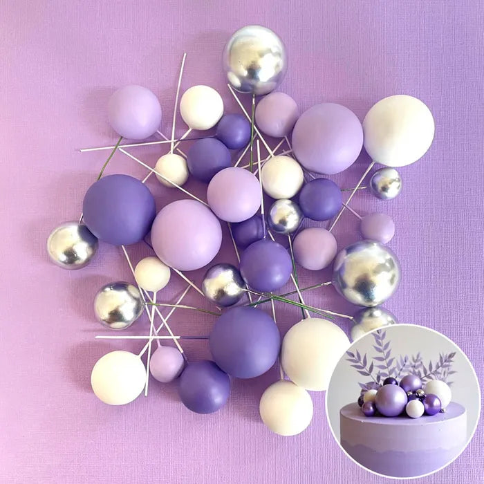 PURPLE, WHITE & SILVER FOAM BALL TOPPER 32 PACK