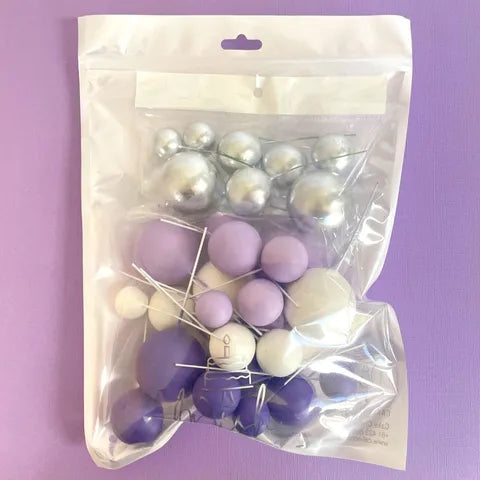 PURPLE, WHITE & SILVER FOAM BALL TOPPER 32 PACK