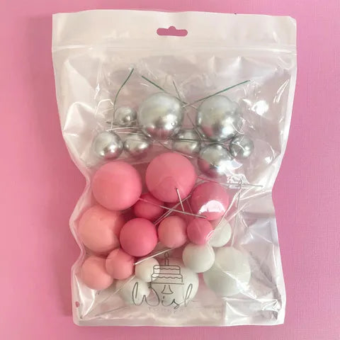 PINK, WHITE & SILVER FOAM BALL TOPPER 32 PACK