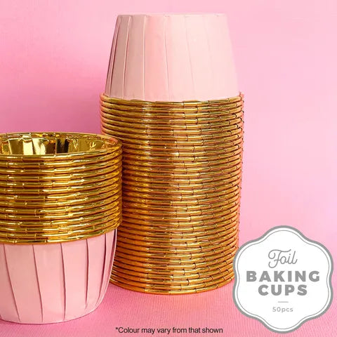 FOIL ROUND BAKING CUP PINK AND GOLD 50 PACK