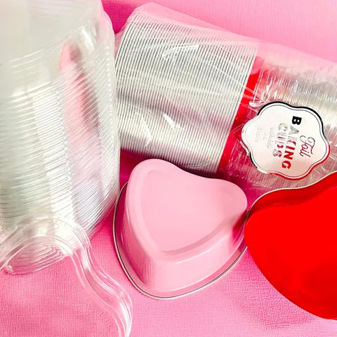 FOIL PINK HEART BAKING CUP WITH LID 10 PACK