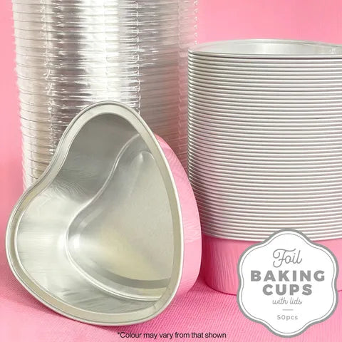 FOIL PINK HEART BAKING CUP WITH LID 10 PACK
