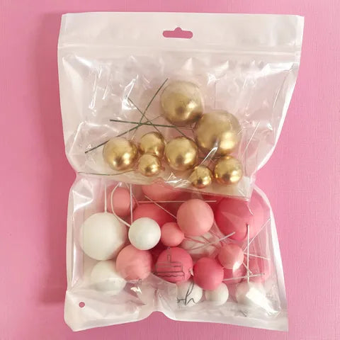 PINK, WHITE & GOLD FOAM BALL TOPPER 32 PACK