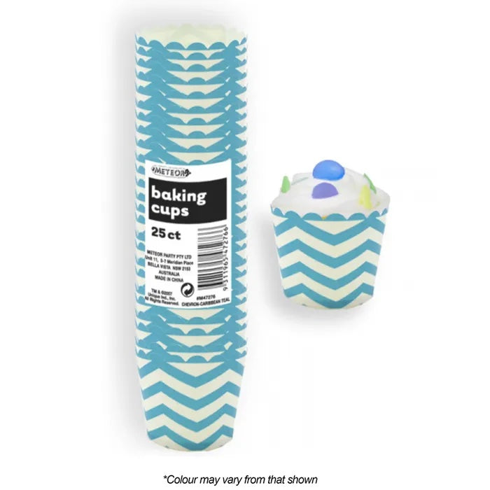 CHEVRON BAKING CUPS POWDER BLUE PK 25