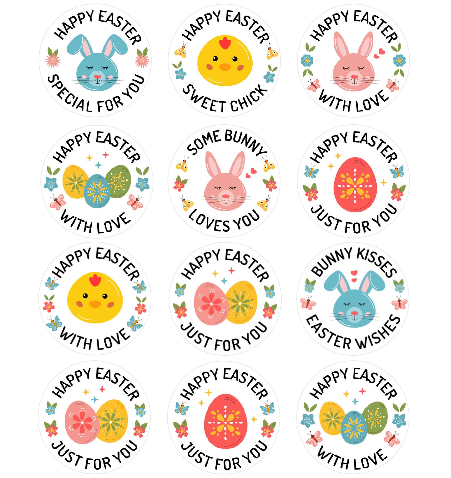 HAPPY EASTER WAFER CUPCAKE TOPPERS 12PCE