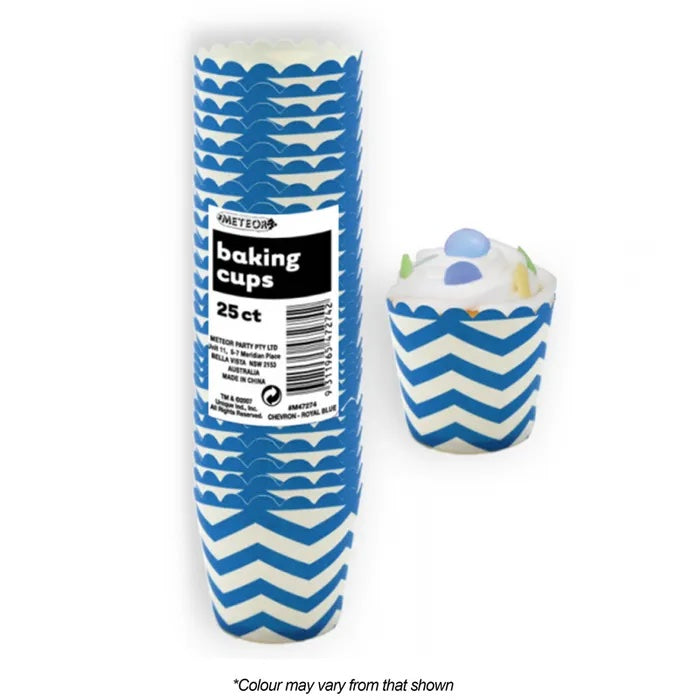 CHEVRON BAKING CUPS ROYAL BLUE PK 25