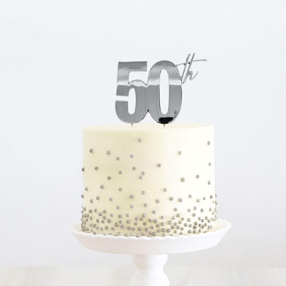 50th Silver Metal Cake Topper