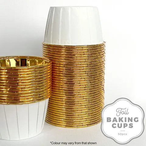 FOIL ROUND BAKING CUP WHITE AND GOLD 50 PACK