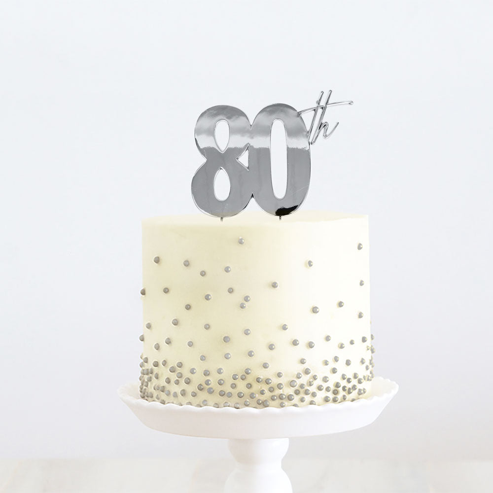 80th Silver Metal Cake Topper
