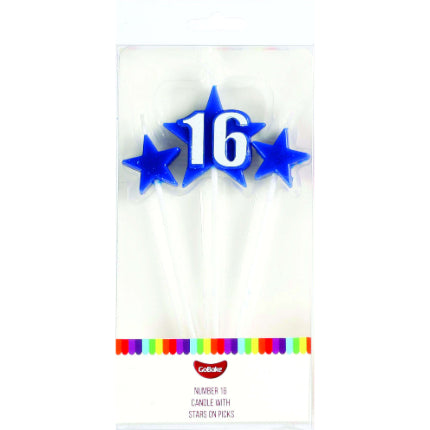 16 Blue Pick Star Candle Set