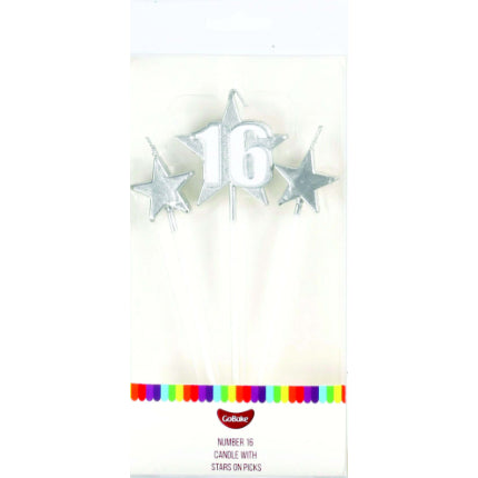 16 Silver Pick Star Candle Set