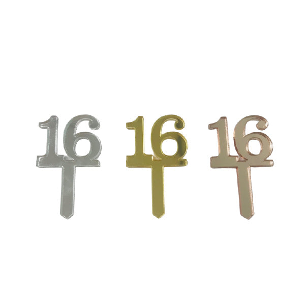 SILVER 16 Mirror Cupcake Pick