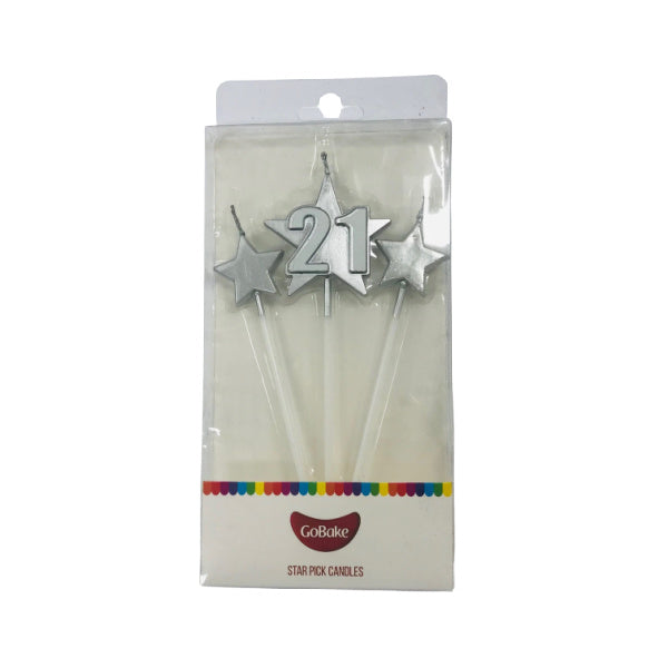 21 SILVER PICK STAR CANDLE SET