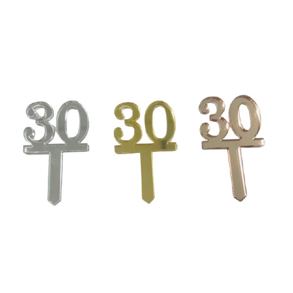 SILVER 30 Mirror Cupcake Pick