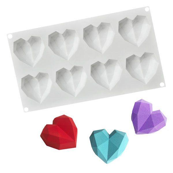 Silicone Mould 3D GEO MINI HEART 8 CAVITY - Cake Decorating Central