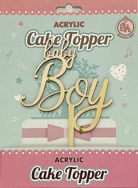 BABY BOY Wood-Look Acrylic Cake Topper