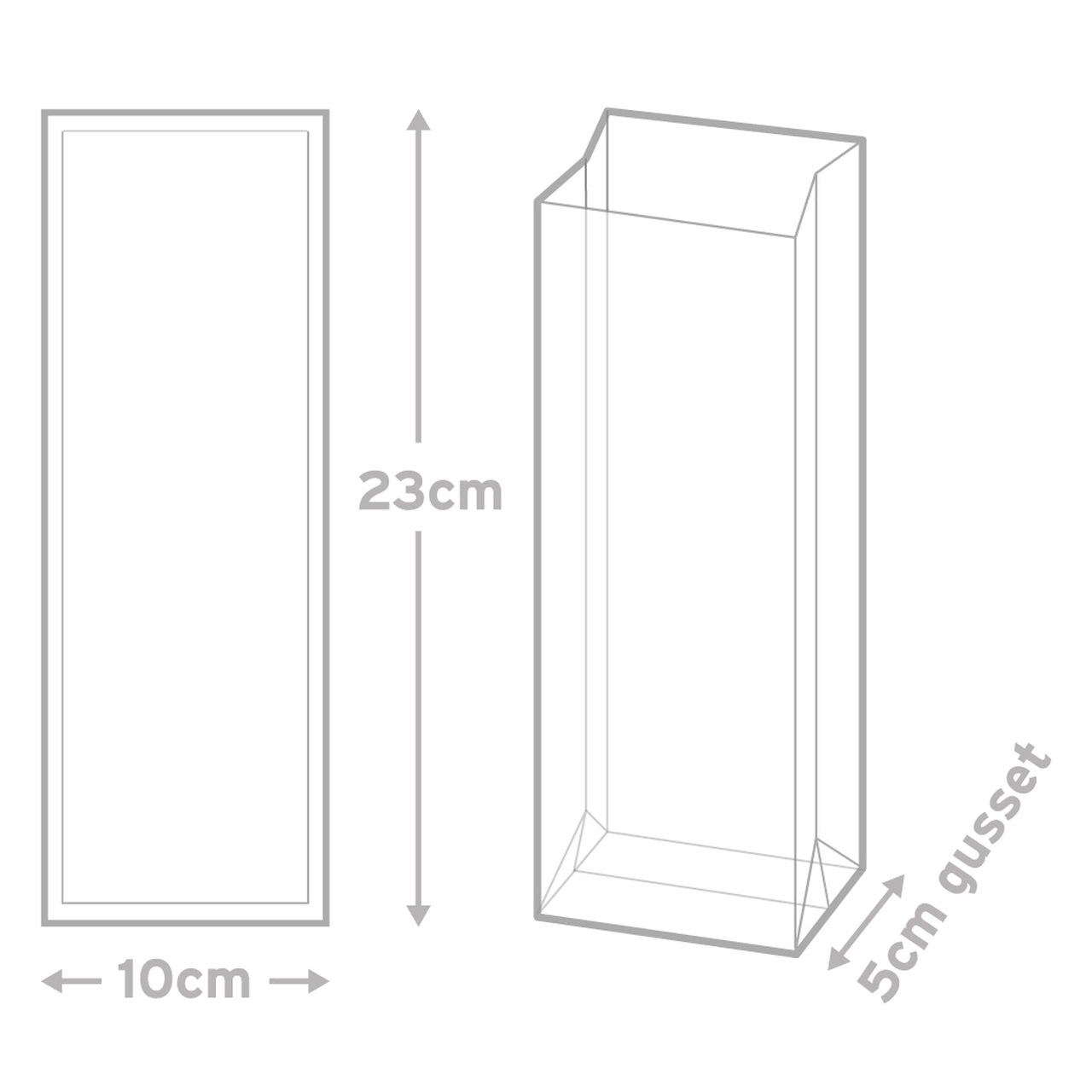 BLOCK BOTTOM BAGS 10CM X 23CM X 5CM (PKT 12)