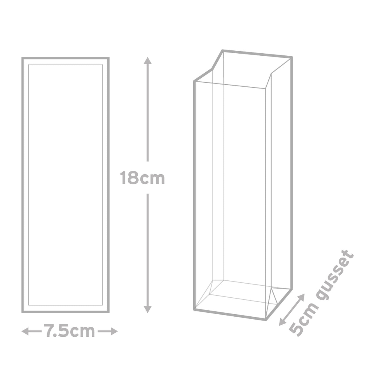 BLOCK BOTTOM BAGS 7.5CM X 18CM X 5CM (PKT 12)