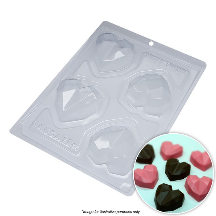 BWB CHOC MOULD GEO HEARTS 4 CAVITIES