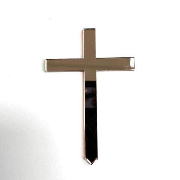 CROSS (Small) Rose Gold Mirror Cake Topper